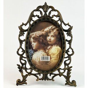 Vintage Victorian Style Ornate Metal Easel Back Oval Photo Picture Frame 5" x 7"